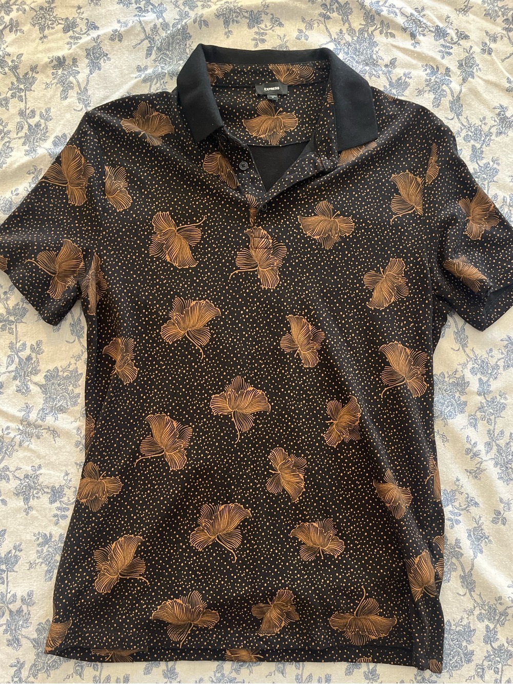 Express Black Tee with Tan Floral Dot Print